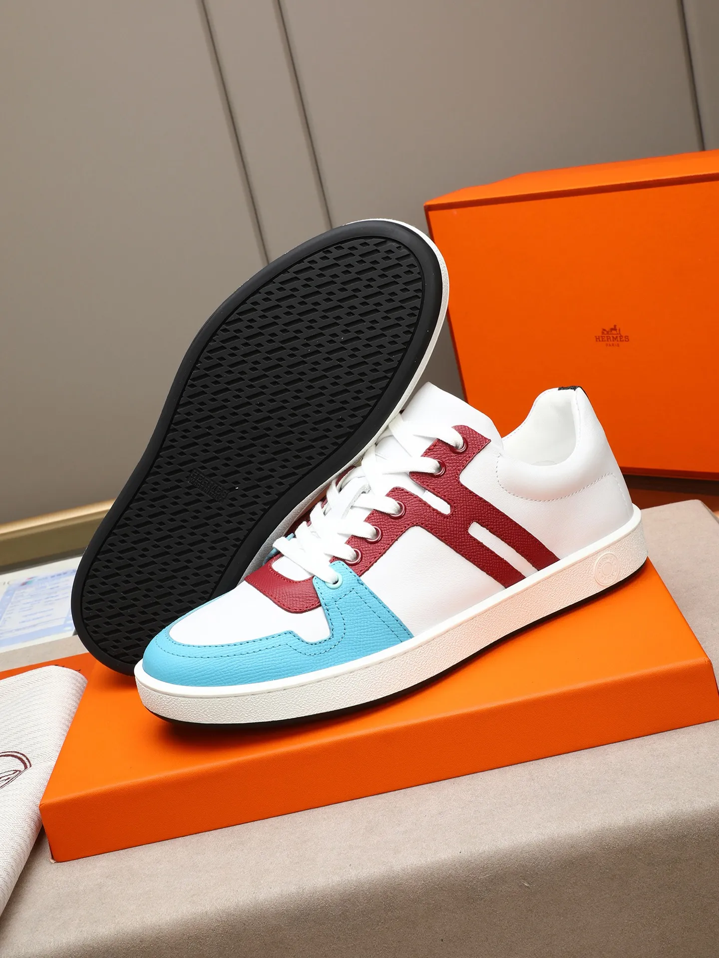 Men's shoes 💰720 [HERMES] Hermès - High-end quality original 🔍🔍🔍 casual sneakers - Upper: 🔝 Napa calfskin, shoe body sewn with brand 'H' totem - Lining: water-dyed cowhide - Outsole: original TPR. :38-44 (45, can be customized)